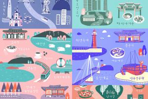 国外旅游世界各地旅游景点插画海报PSD分层设计素材模板